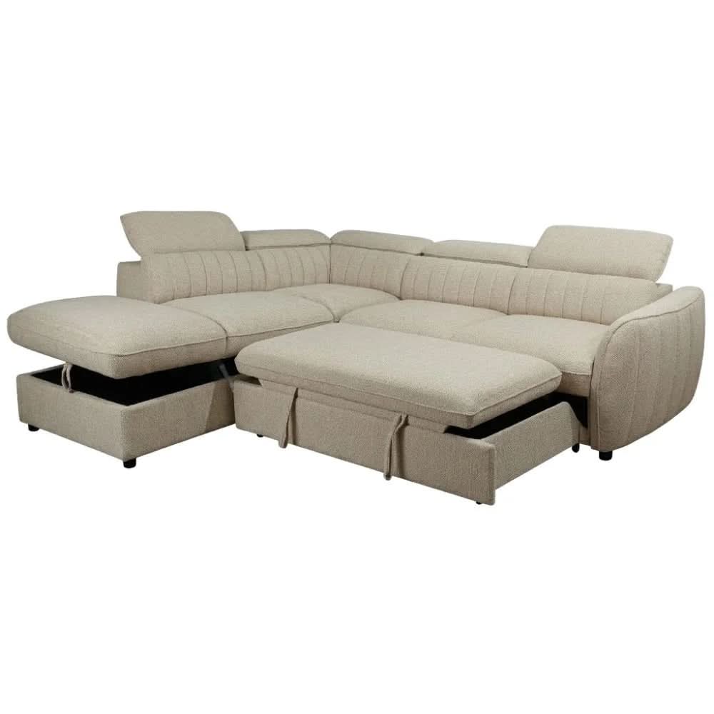 Bart Corner Sofa Bed — 2-Seater Sofa w/ LHF Storage Chaise Beige