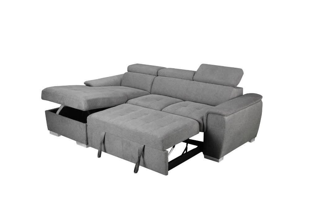 SUTTON FABRIC 2-SEATER SOFA W/ SINGLE BED & LHF CHAISE DARK GREY
