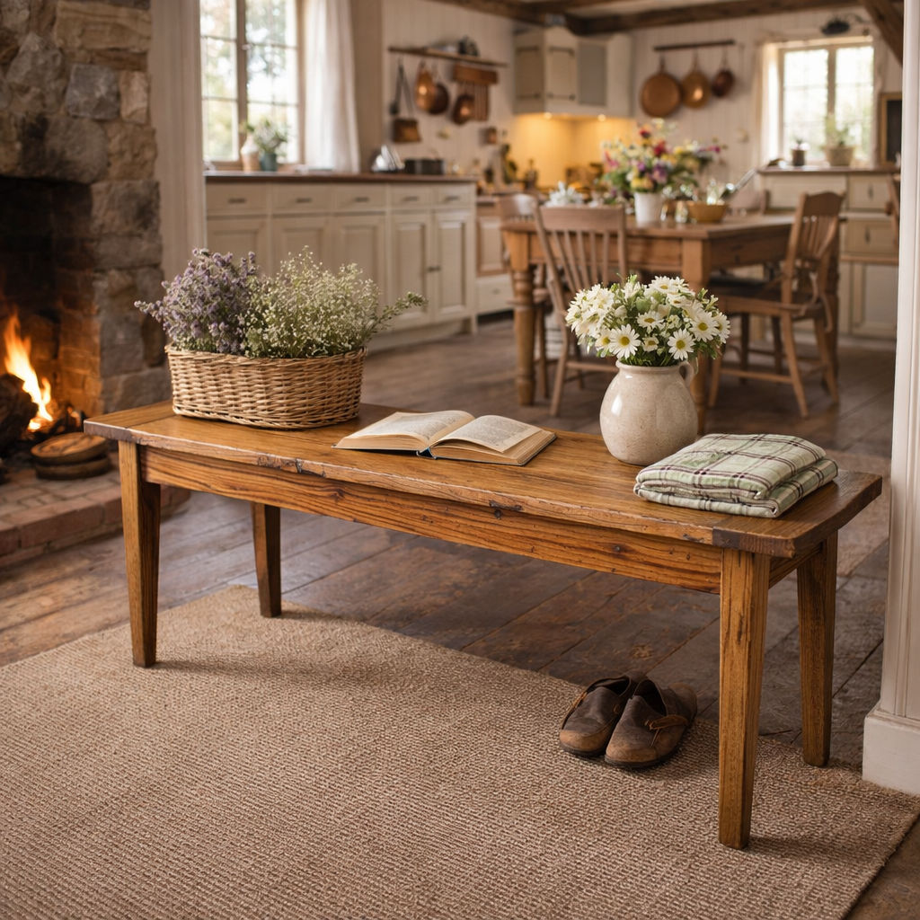 LINDI RUSTIC COUNTRY BENCH RECYCLED ELM WOOD 113CM - MyChocolateWood