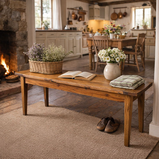 LINDI RUSTIC COUNTRY BENCH RECYCLED ELM WOOD 113CM - MyChocolateWood