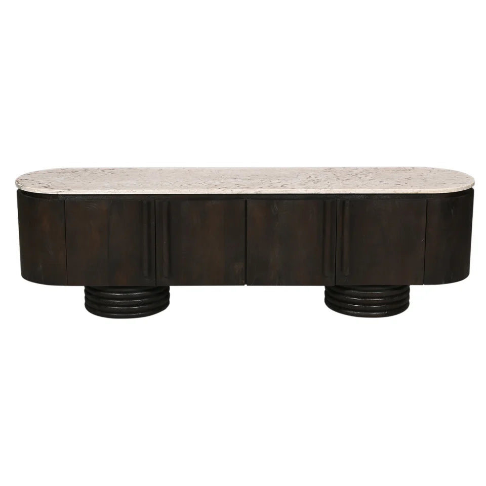 Birgit Solid Mango Hardwood 4-Door Marble Top Sideboard/Buffet