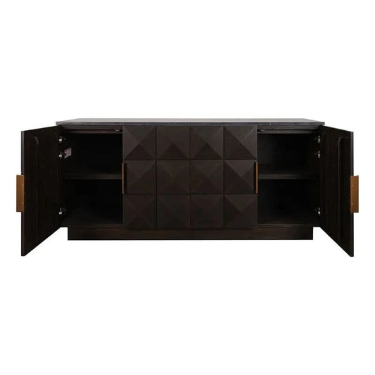 HAMPSHIRE RIVER BROWN MARBLE/SMOKED OAK 4-DOOR BUFFET/SIDEBOARD - MyChocolateWood