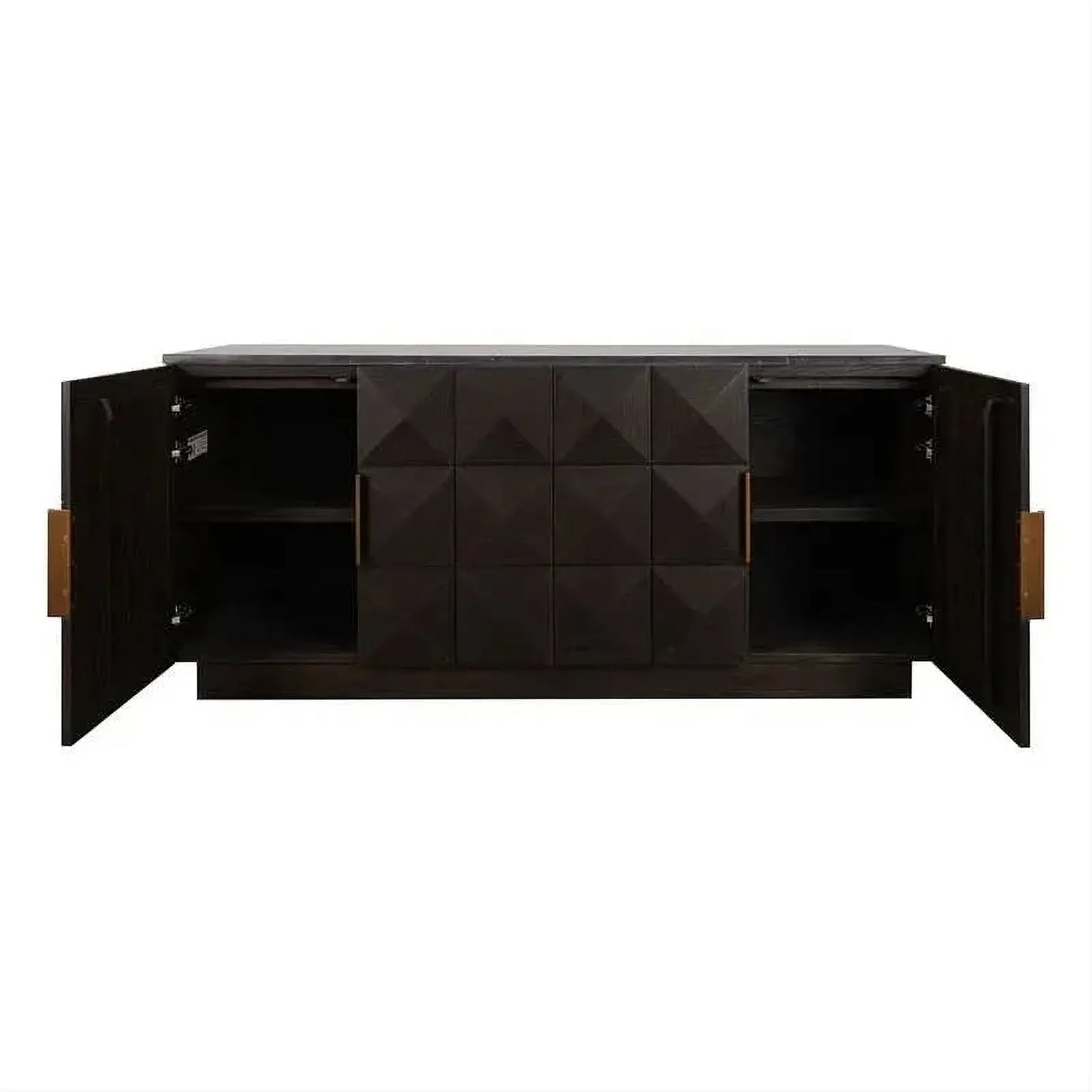 Hampshire 4-Door Buffet in Smoked Oak with Black Marble Top - Chocolate Wood