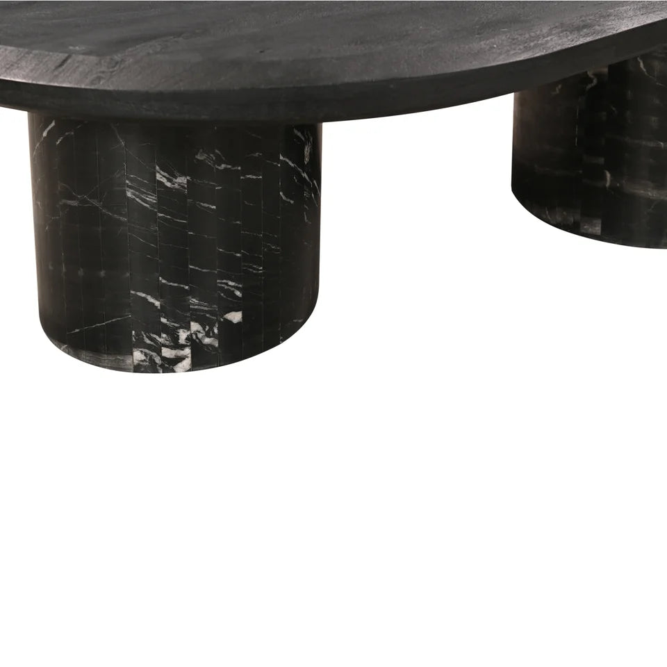 Sable Handmade Coffee Table - Mango Hardwood Top with Marble Inset Detail & Solid Marble Legs
