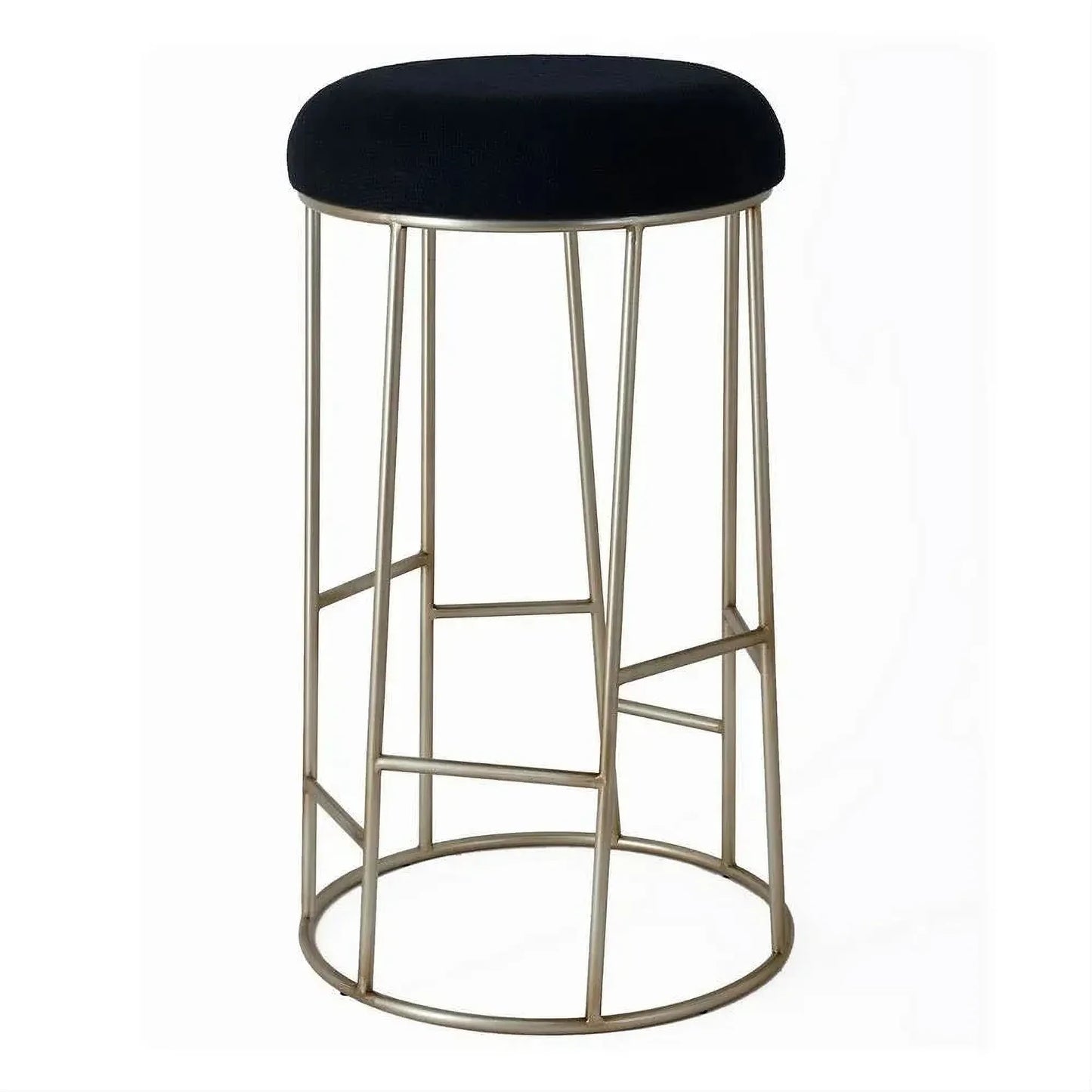 Jace Gold Steel Bar Stool with Black Linen - Chocolate Wood