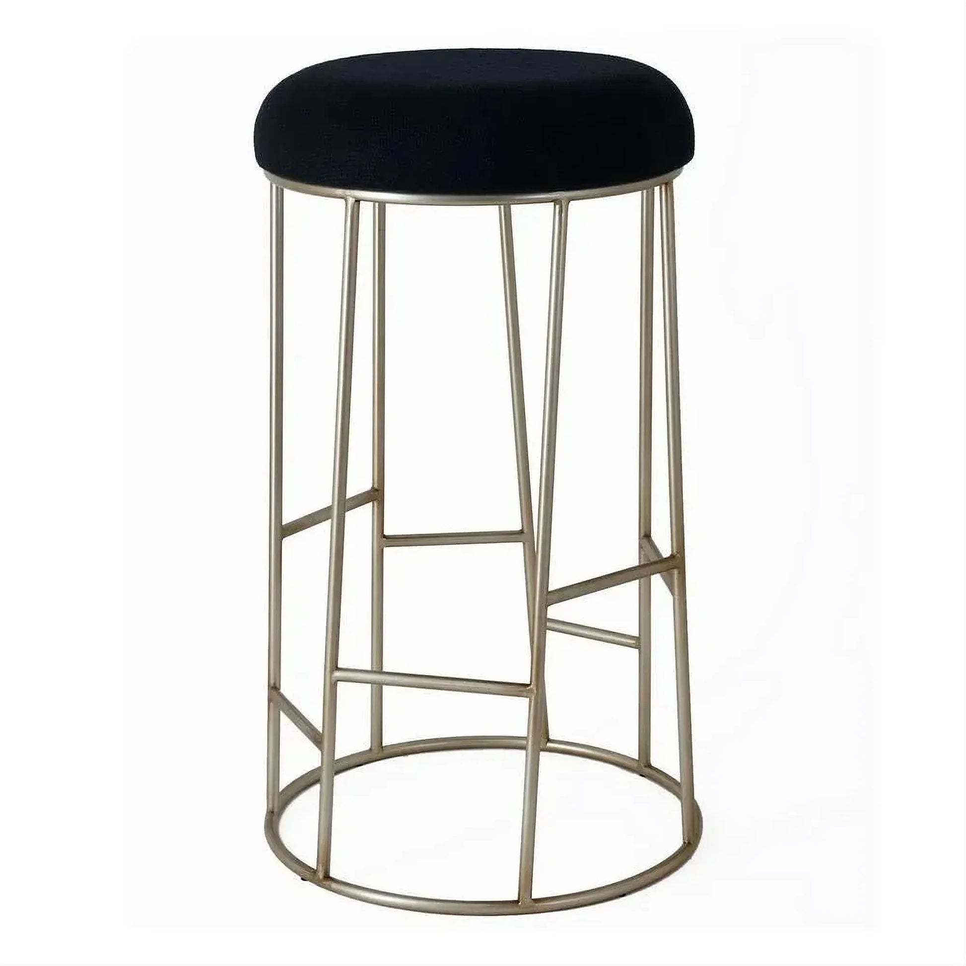 Jace Gold Steel Bar Stool with Black Linen - Chocolate Wood