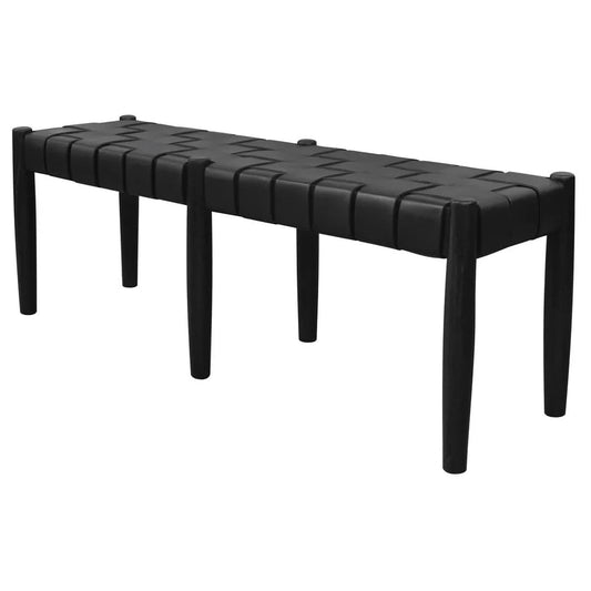ELLIOT LEATHER SOLID MINDI TIMBER BENCH - BLACK - MyChocolateWood