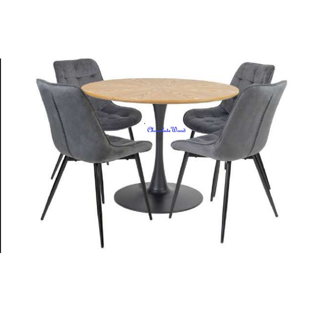 Alberge Round Veneer Top Dining Table 100cm in Matte Ash - Chocolate Wood