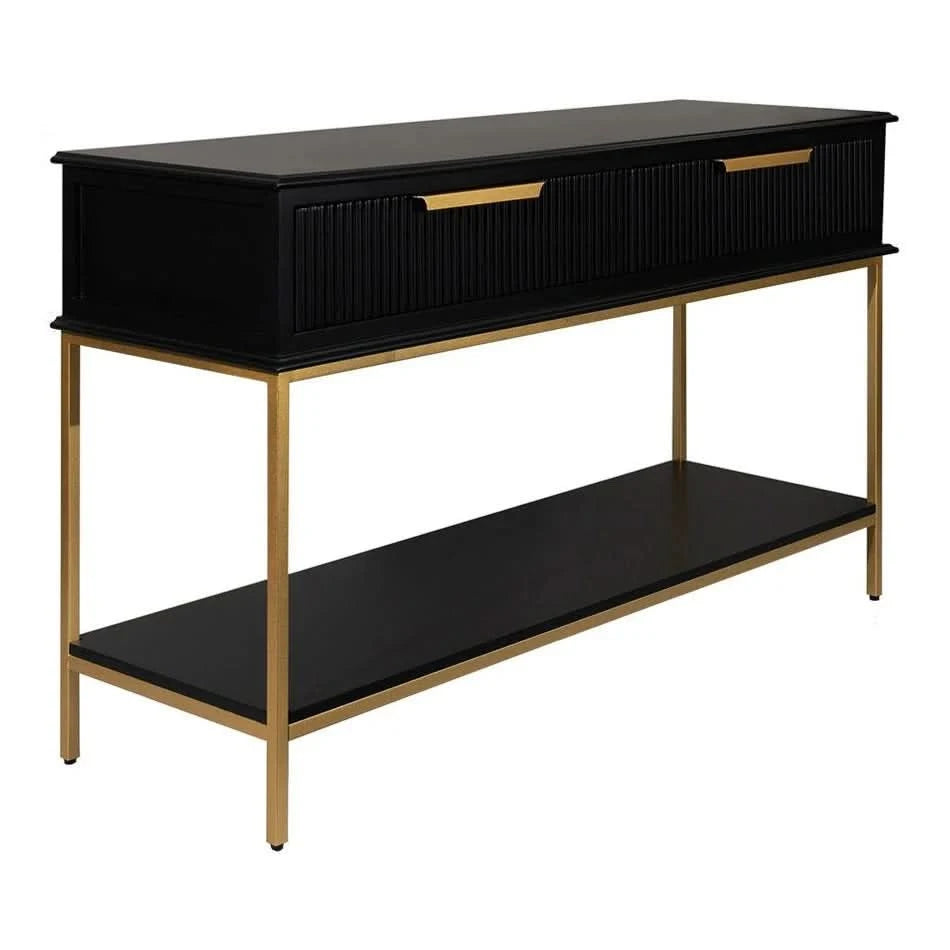MORETTI 2-DRAWER CONSOLE TABLE/HALL TABLE SATIN BLACK  & GOLD SMALL - MyChocolateWood