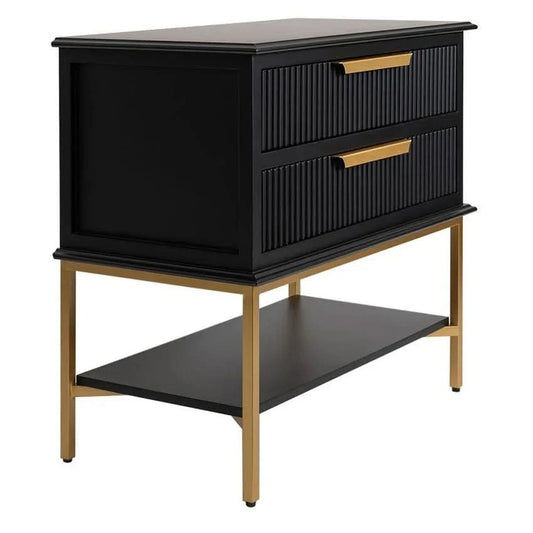MORETTI 2-DRAWER BEDSIDE TABLE SATIN BLACK/GOLD LARGE - MyChocolateWood