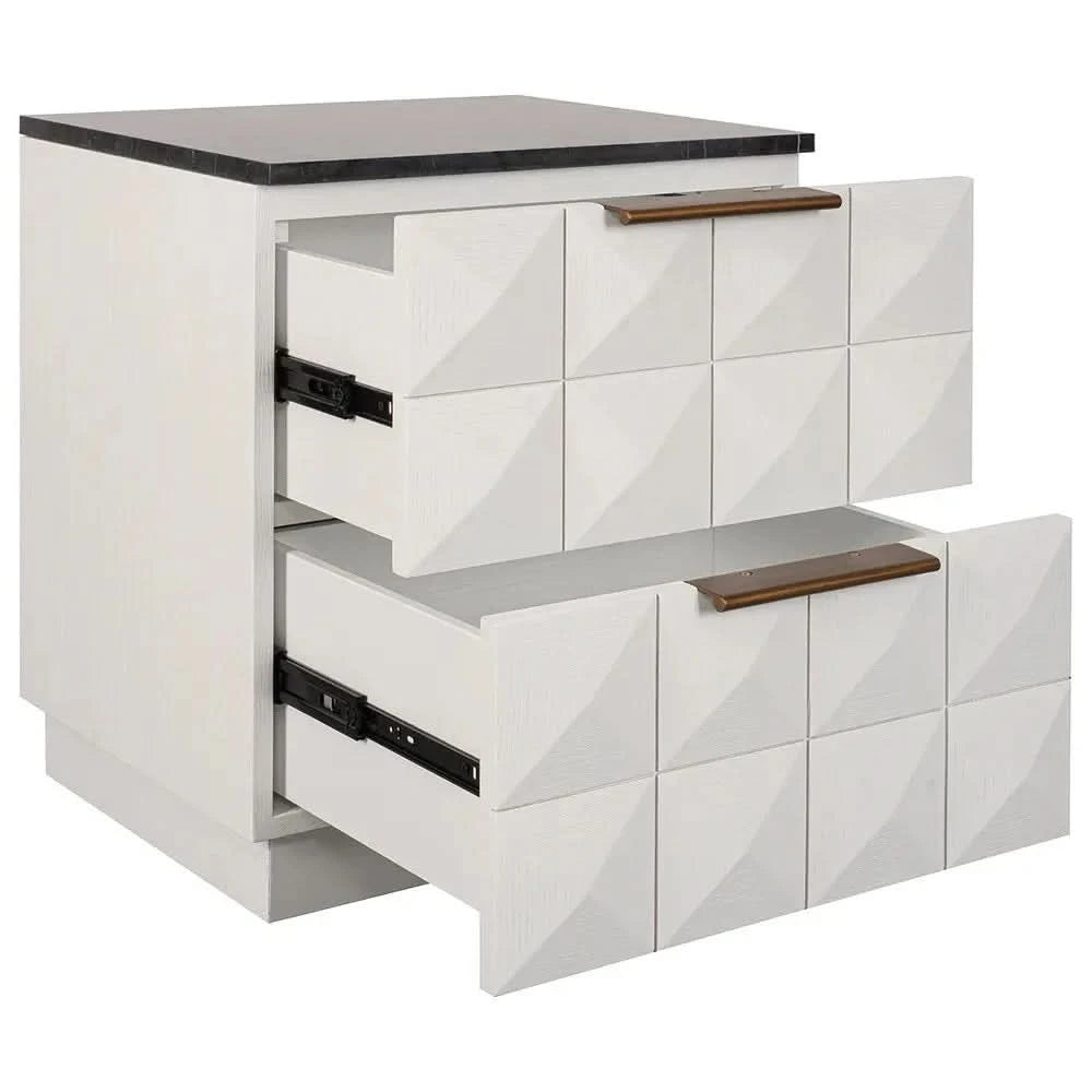 HAMPSHIRE BLACK MARBLE/WHITE OAK 2-DRAWER BEDSIDE TABLE - MyChocolateWood