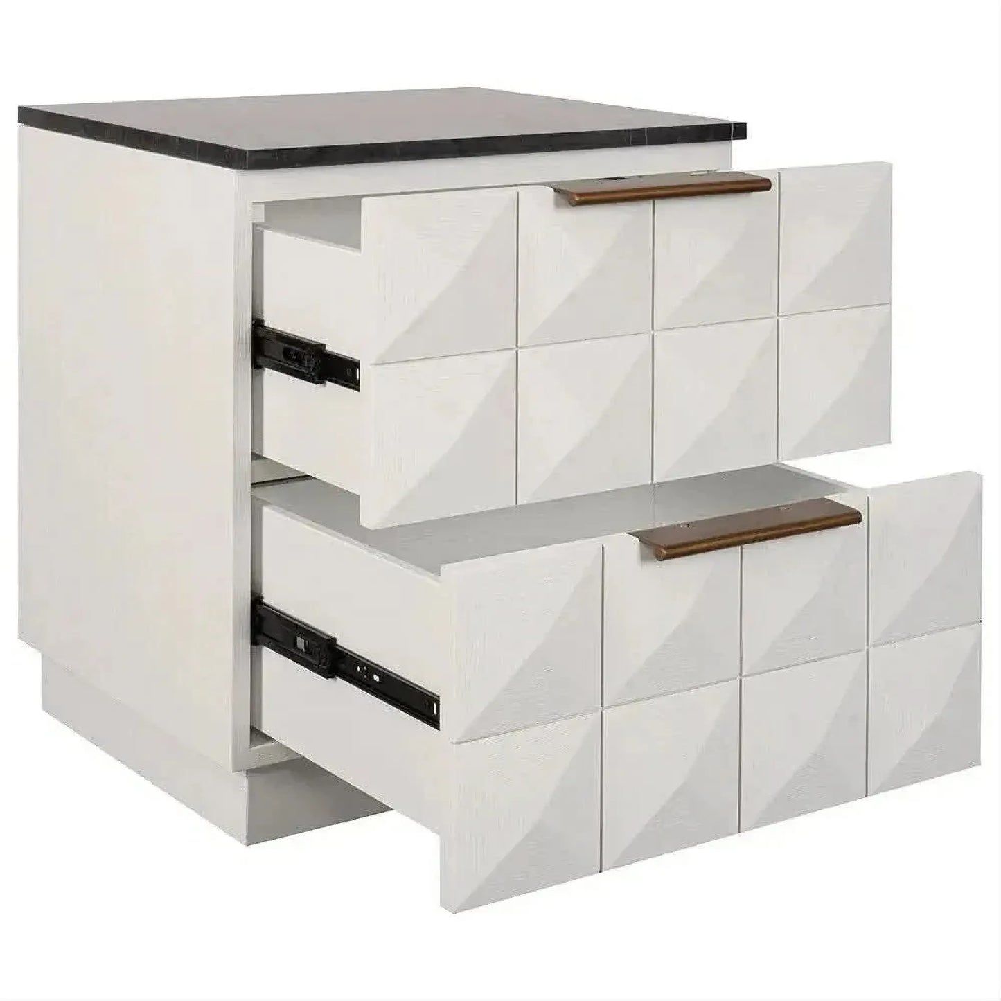 Hampshire 2-Drawer Bedside Table in White Oak with Black Marble Top - Chocolate Wood