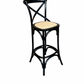 MELROSE CROSS BACK BAR STOOL WITH RATTAN SEAT IN BLACK - 65CM SEAT HEIGHT - MyChocolateWood