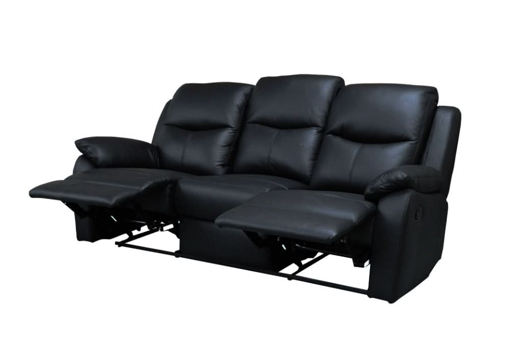 LANCY PREMIUM LEATHER 3 SEATER RECLINER SOFA + 2-SINGLE MANUAL RECLINER  ARMCHAIRS BLACK