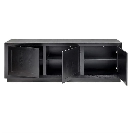 Carlson oak wood black buffet or sideboard by MyChocolateWood, featuring a sleek 200cm design with modern black finish.