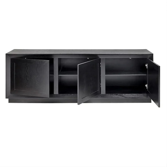Carlson oak wood black buffet or sideboard by Chocolate Wood, featuring a sleek 200cm design with modern black finish.