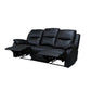 Lancy Premium Leather 3-Seater Manual Recliner Sofa in Black - Chocolate Wood