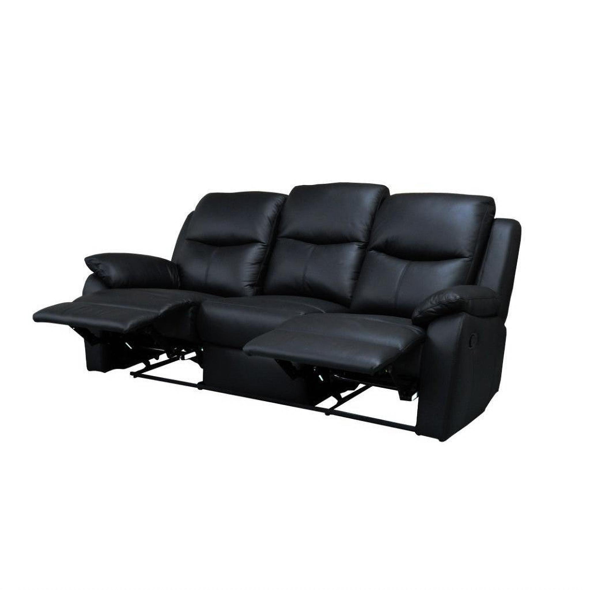 Lancy Premium Leather 3-Seater Manual Recliner Sofa in Black - Chocolate Wood