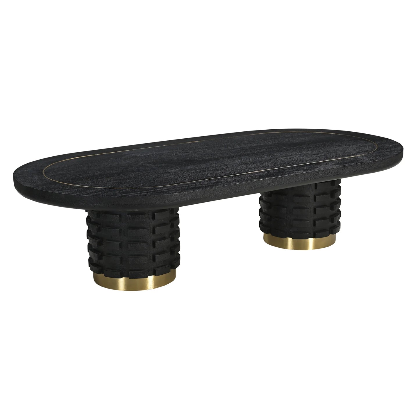 Raven Handmade Solid Mango Column Coffee Table with Gold Accents