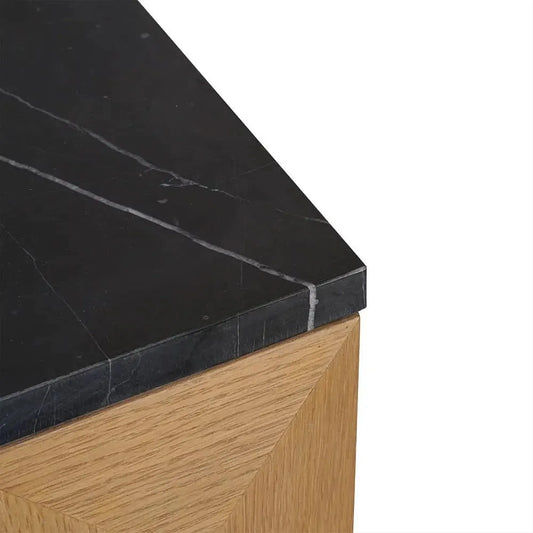 HAMPSHIRE BLACK MARBLE/NATURAL OAK 2-DRAWER BEDSIDE TABLE - MyChocolateWood