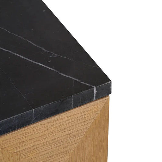 HAMPSHIRE BLACK MARBLE/NATURAL OAK 2-DRAWER BEDSIDE TABLE - MyChocolateWood