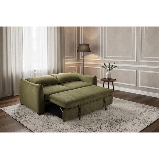 OAKLI FABRIC PULLOUT 3-SEATER SOFA BED GREEN - MyChocolateWood