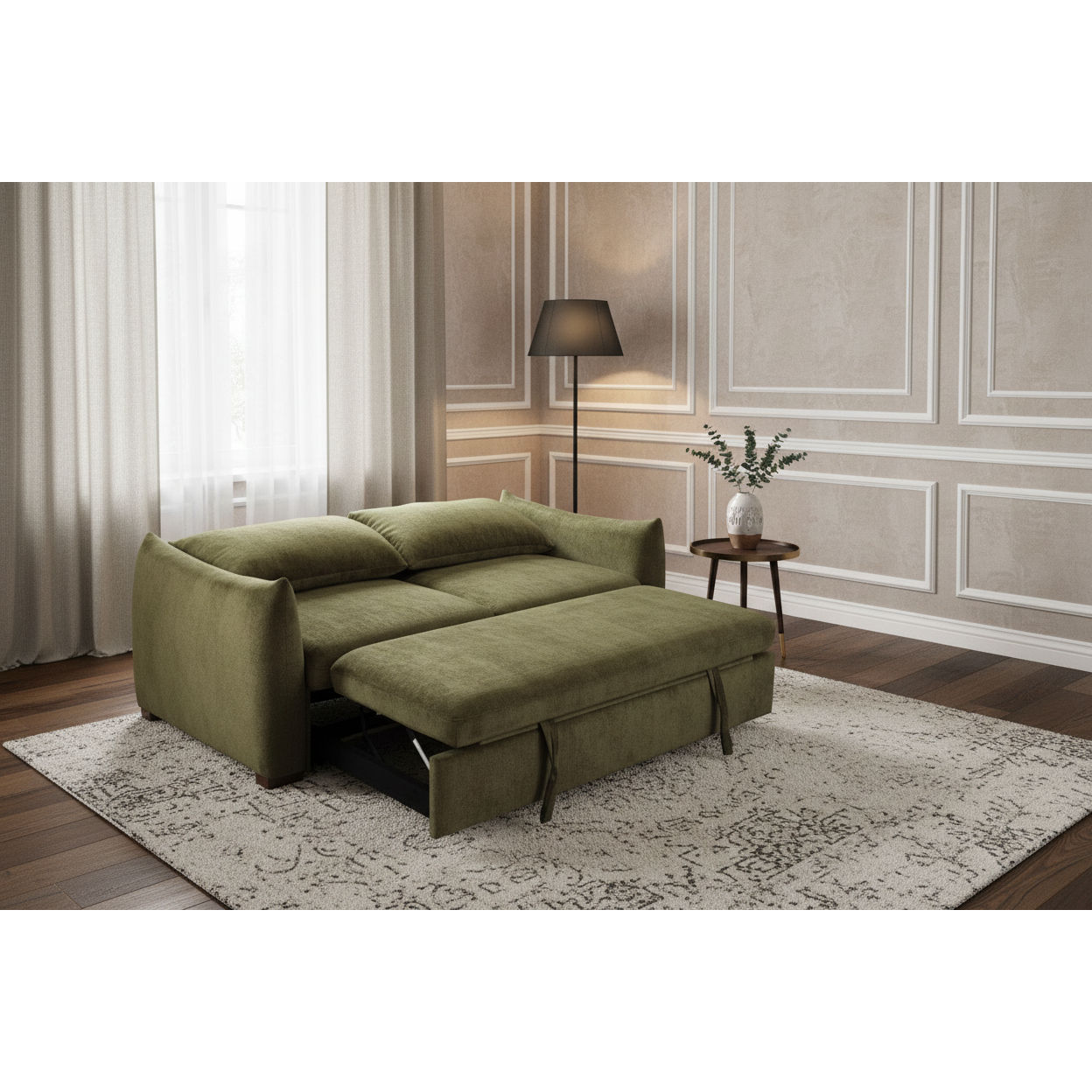 OAKLI FABRIC PULLOUT 3-SEATER SOFA BED GREEN - MyChocolateWood