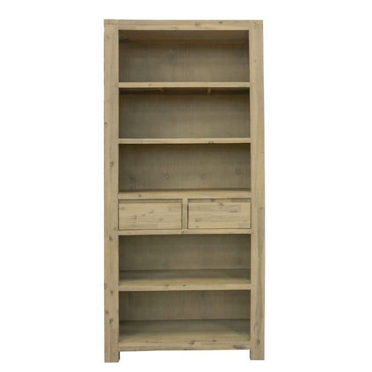 RIPLEY SOLID ACACIA TIMBER 2-DRAWER 5-SHELF BOOKCASE BOOKSHELF BRUSHED SMOKE - MyChocolateWood