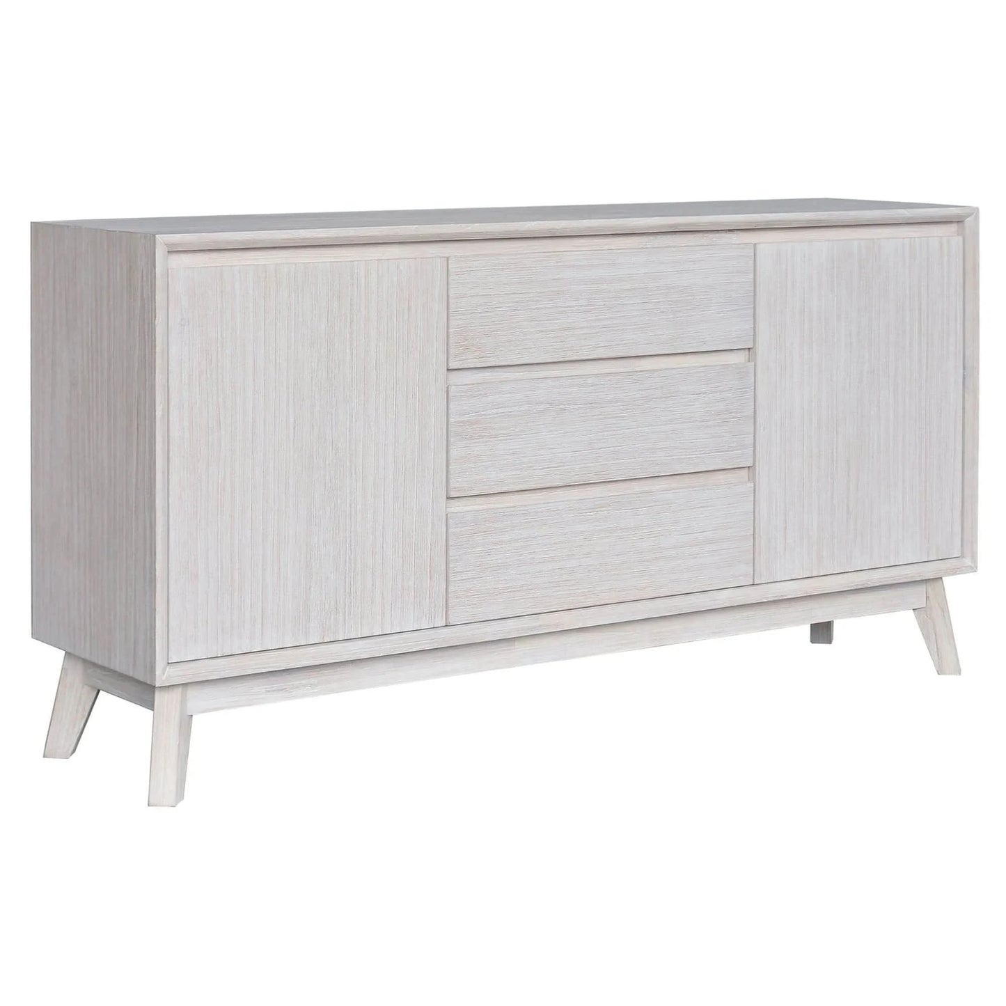 HALIFAX SOLID ACACIA TIMBER BUFFET TWO DOORS 3 DRAWERS IN BRUSHED WHITE