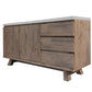 ROSALI white concrete and acacia buffet sideboard by MyChocolateWood with 3 drawers and 2 doors, featuring a two-tone design.