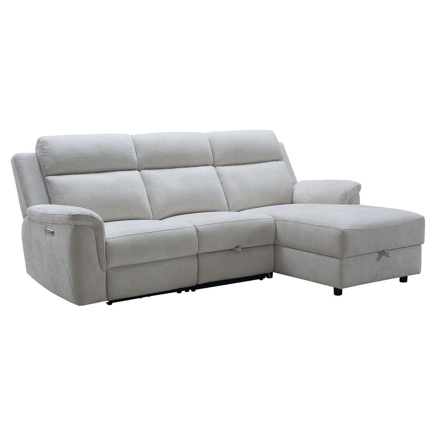 Camrose Fabric 2-Seater Electric Recliner Sofa with RHF Storage Chaise Flax