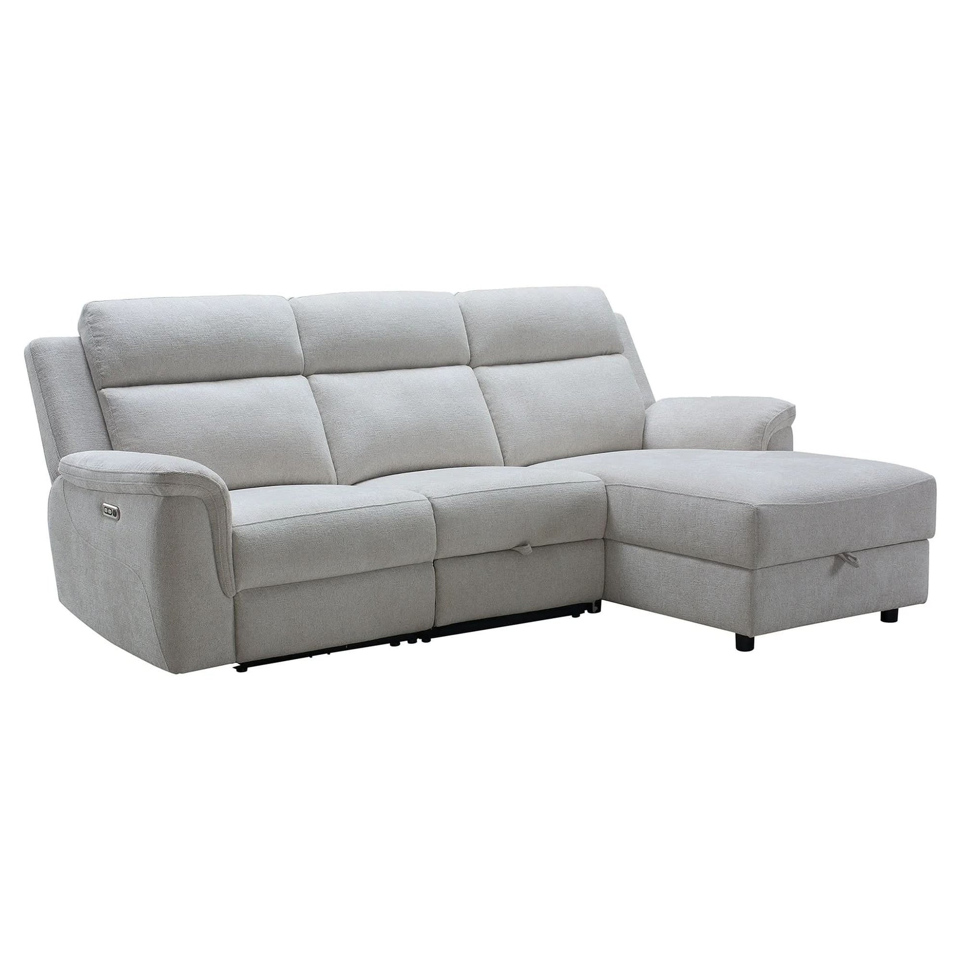 Camrose Fabric 2-Seater Electric Recliner Sofa with RHF Storage Chaise Flax