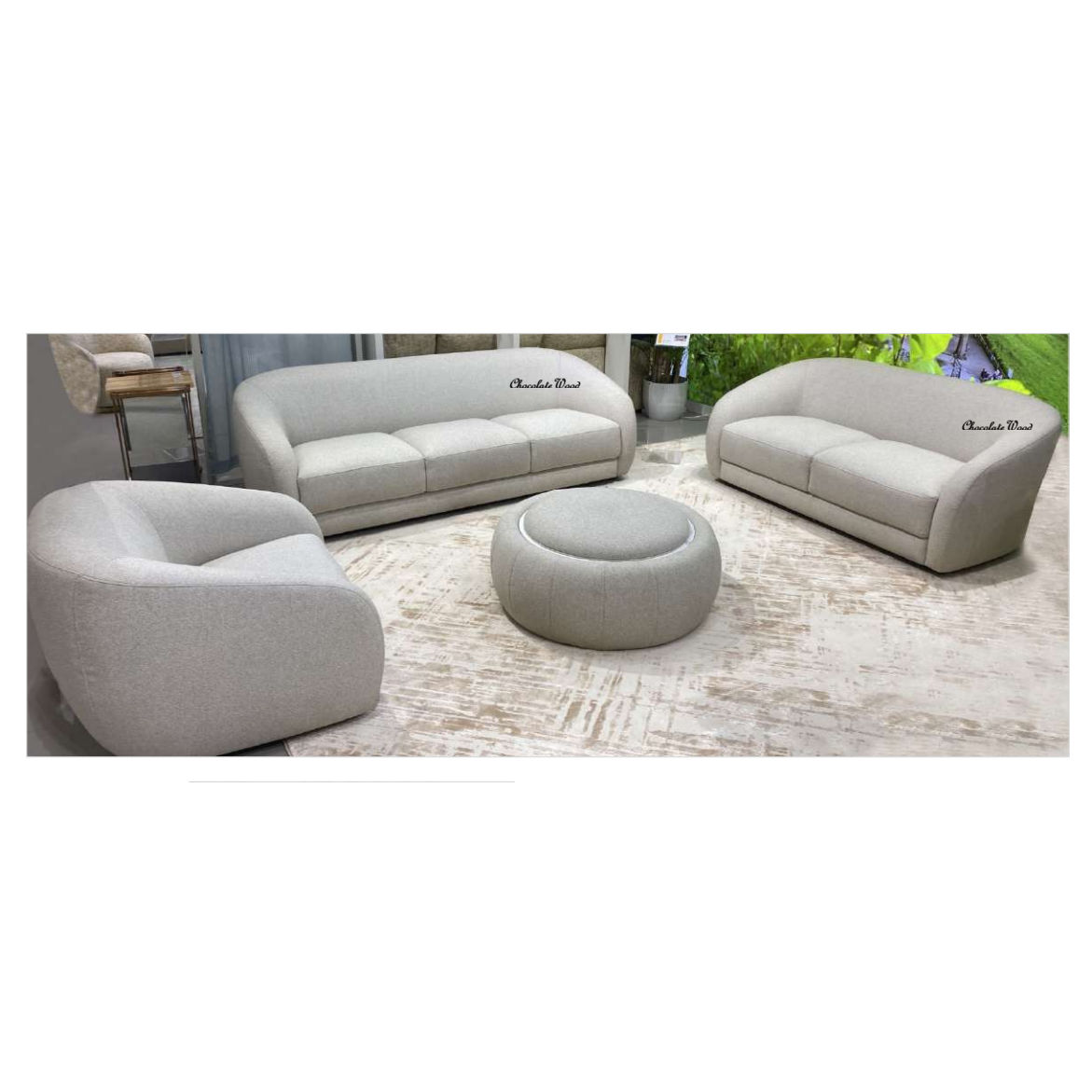 PICKARD PLYWOOD & EUCALYPTUS 360 DEGREE SWIVEL ARMCHAIR/SINGLE SEATER IN LINEN COLOUR - MyChocolateWood