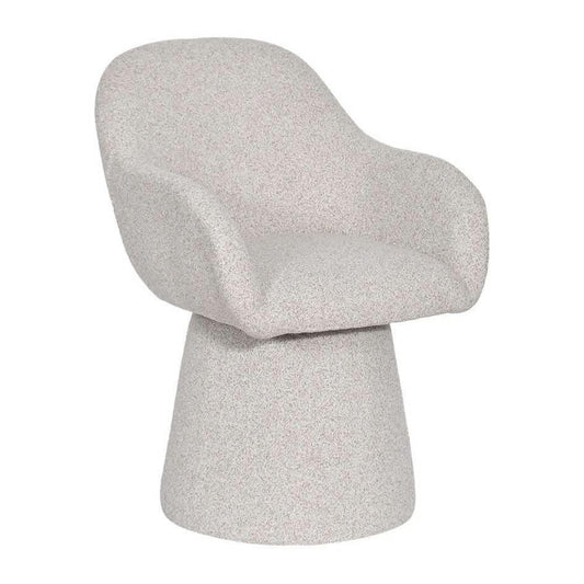 Chocolate Wood Everlee fabric swivel dining armchair in bone color, showcasing a modern accent chair with wooden legs and comfortable upholstery.