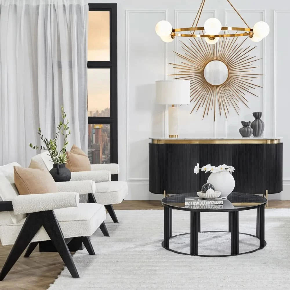 LAYTON WHITE/BLACK BOUCLE ARMCHAIR - MyChocolateWood