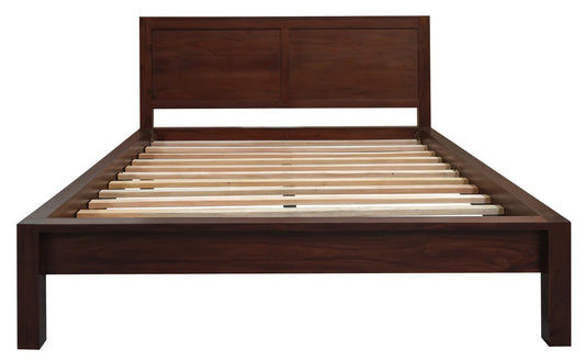 Tanaka Solid Mahogany Timber Queen Size Bed in Chocolate - Chocolate Wood