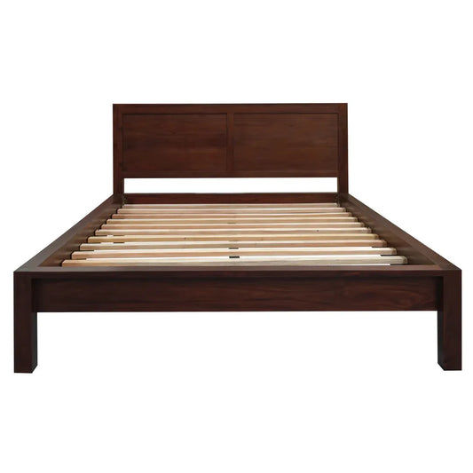 Tanaka Solid Mahogany Timber Queen Size Bed in Chocolate - Chocolate Wood