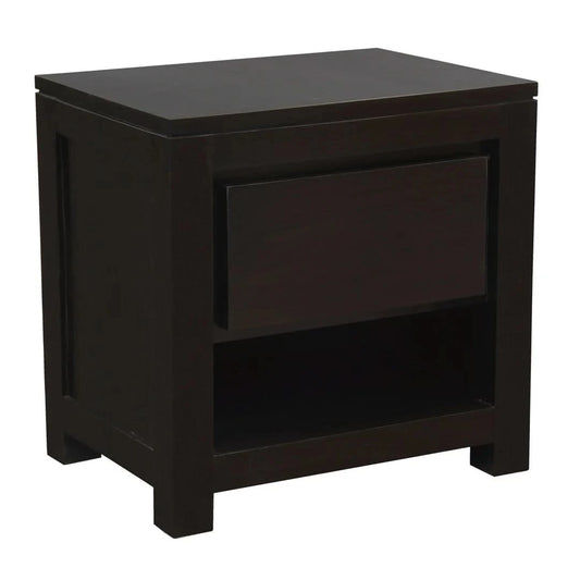 TANAKA SOLID MAHOGANY TIMBER BEDSIDE TABLE WITH 1 DRAWER IN CHOCOLATE - MyChocolateWood