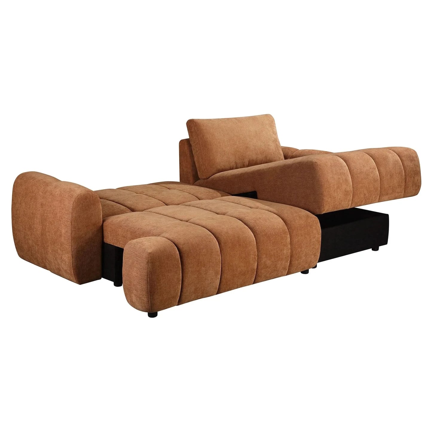 Joncar Fabric Sofa Bed — 2-Seater Sofa w/ Storage + RHF Chaise Rust