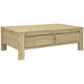 MyChocolateWood Ripley solid acacia timber coffee table with two drawers in brushed smoke finish, featuring a sleek, modern design.