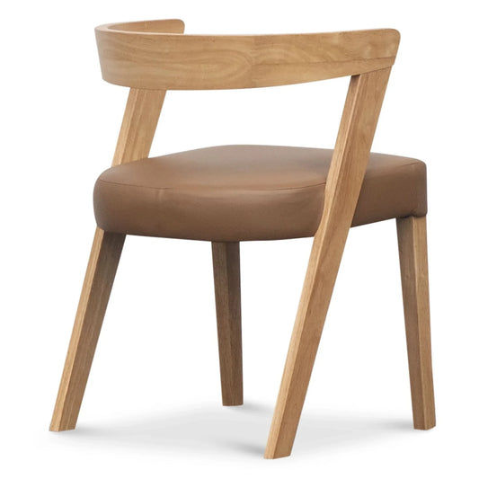 COSTA SOLID RUBBERWOOD LEATHER DINING CHAIR NATURAL/COGNAC