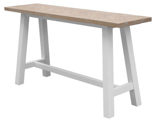 MIRAN PARQUETRY TOP CONSOLE TABLE/HALL TABLE WHITEWASH OAK TOP/WHITE PAINTED BASE 130CM