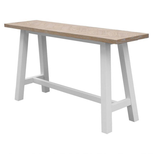 MyChocolateWood Ondina parquetry hall table with whitewashed oak top and white painted base, 130cm long, modern and elegant design