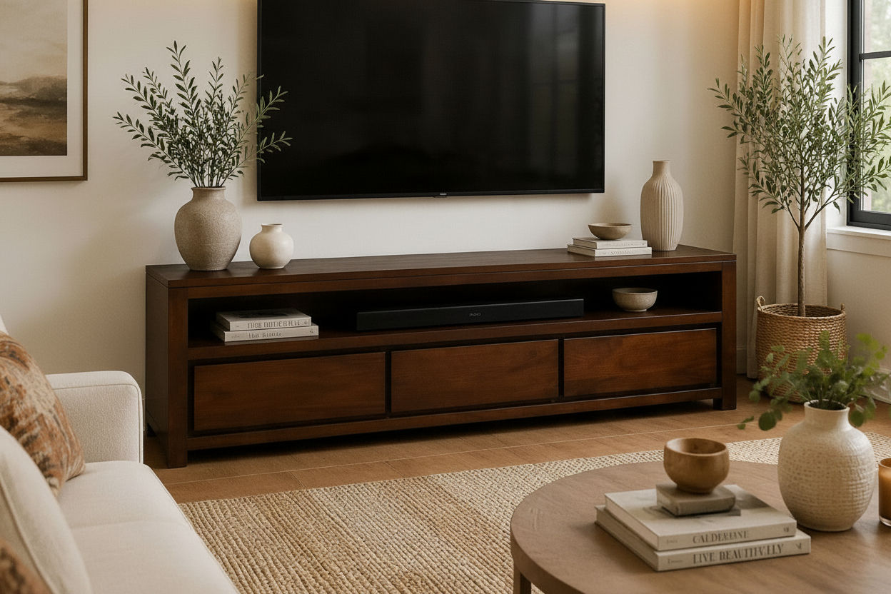 TANAKA SOLID MAHOGANY TV UNIT WITH 3 DRAWERS IN MAHOGANY 190CM