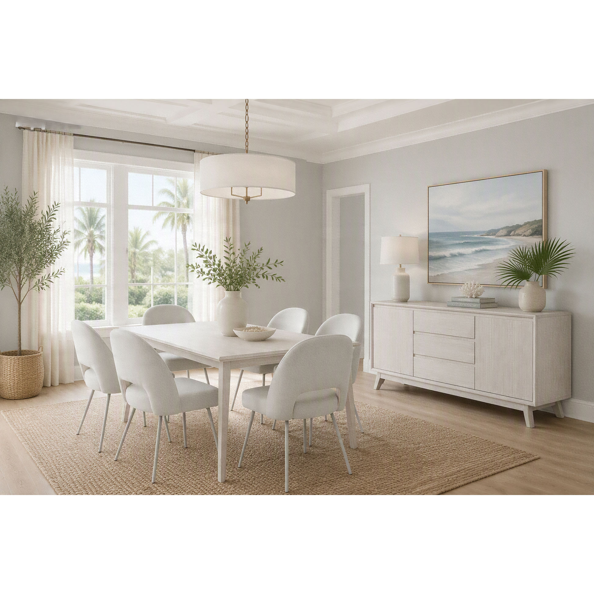 Halifax Solid Acacia 2-Door 3-Drawer Buffet / Sideboard in Brushed White