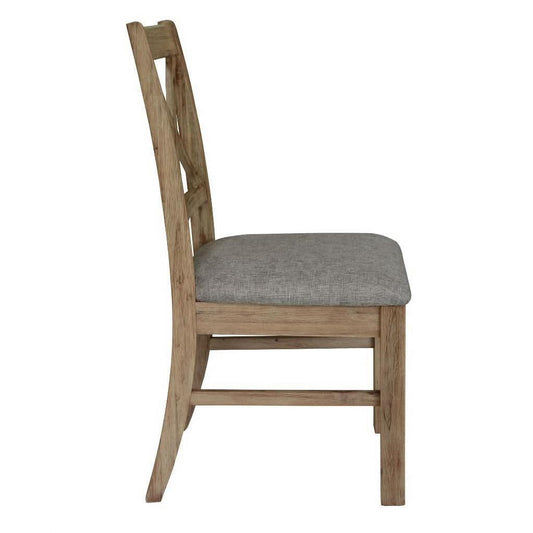 Brushed khaki Devonshire Acacia Timber Dining Chair by MyChocolateWood, showing a stylish wooden frame and cushioned seat.