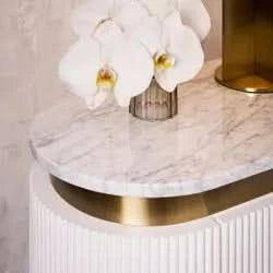 DENEUVE BEDSIDE TABLE WHITE WITH CARRARA MARBLE TOP - MyChocolateWood