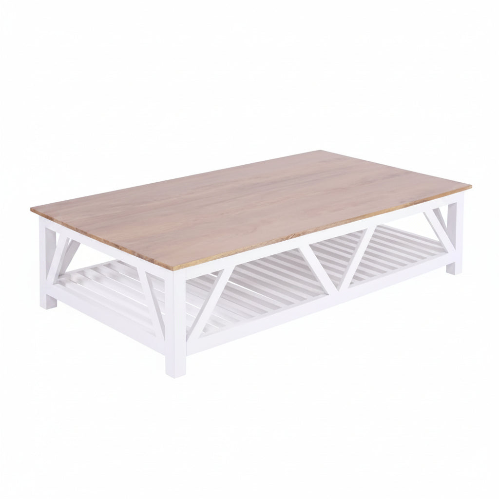 Donovan Timber Coffee Table - Mango Wood Top - 160cm Natural/White