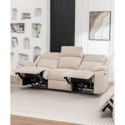 ALLOA FABRIC 3-SEATER ELECTRIC RECLINER SOFA BEIGE - MyChocolateWood