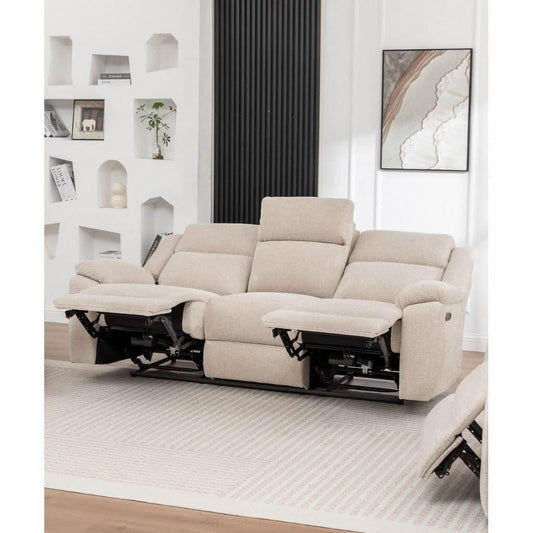 ALLOA FABRIC 3-SEATER ELECTRIC RECLINER SOFA BEIGE - MyChocolateWood